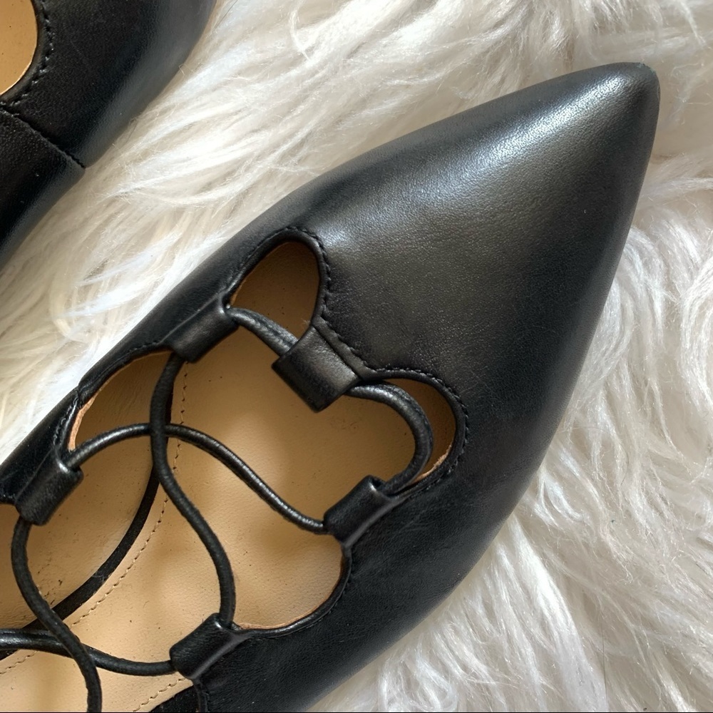Coach Justine Black Leather Lace Up Ballerina Pointed Flats - Picture 12 of 13